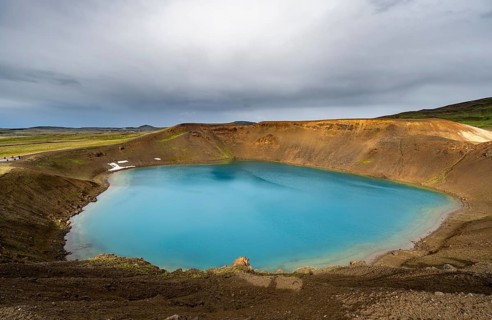 Volcanic crater with blue lake, volcanic lake, crater lake Viti at the central volcano Krafla,