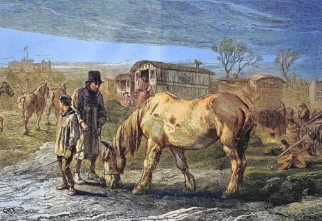 The old friend, old horse in a camp of the travelling people, 1869, France, Historic, digitally