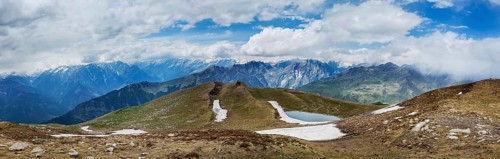 Panorama of Himalayas near Kullu Valley. Himachal Pradesh, India, Asia