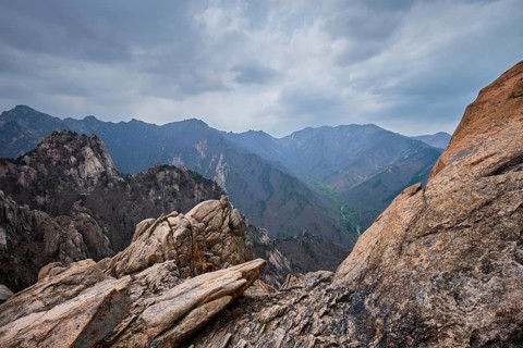 Rocks and stones in cloudy weather. Seoraksan National Park, South Korea, Asia