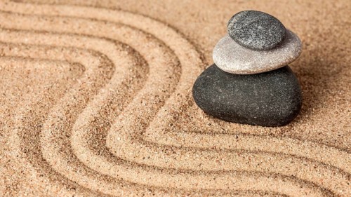 Japanese Zen stone garden, relaxation, meditation, simplicity and balance concept, panorama of