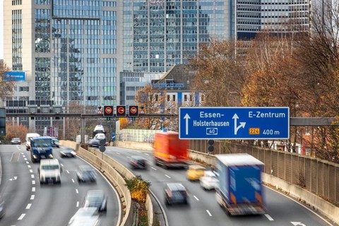 Motorway A40, Ruhrschnellweg, skyline of the city centre of Essen, this area would also be affected