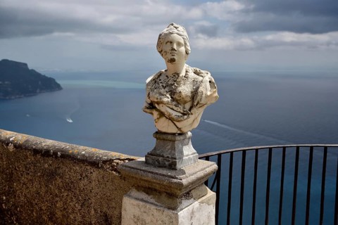 Marble bust at Terrazza dell'Infinito of Villa Cimbrone, Ravello, Amalfi Coast, Costiera