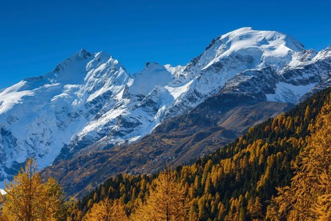 Piz Bernina, 4049 m, Piz Morteratsch, 3751, Biancograt, Upper Engadine, Grisons, Switzerland,