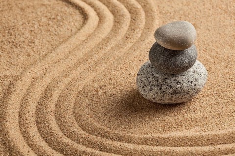 Japanese Zen stone garden, relaxation, meditation, simplicity and balance concept, pebbles and