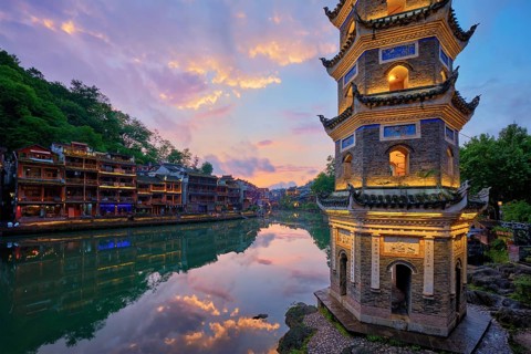 Chinese tourist attraction destination, Feng Huang Ancient Town (Phoenix Ancient Town) on Tuo Jiang