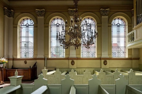 Interior photograph, Remonstran Church in Friedrichstadt, North Frisia, Schleswig Holstein,