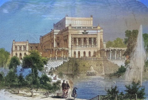 The new theatre in Leipzig in 1869, Germany, Historic, digitally restored reproduction of an
