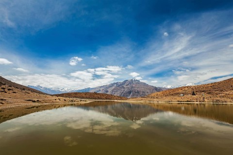Dhankar lake in Himalayas. Spiti valley, Himachal Pradesh, India, Asia