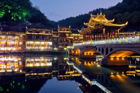 Chinese tourist attraction destination, Feng Huang Ancient Town (Phoenix Ancient Town) on Tuo Jiang