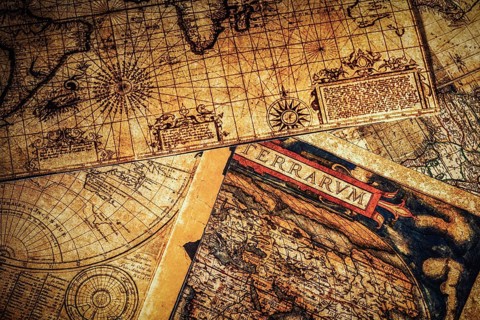 Travel geography navigation concept background, old vintage ancient world maps