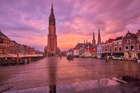 Delft, Netherlands, May 12, 2017: Nieuwe Kerk New Church protestant church on Delft Market Square
