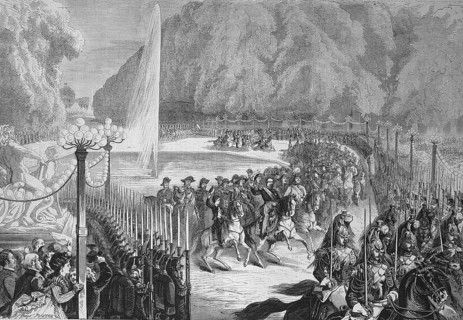 Grand Revue on 14 August, the Emperor, followed by his General Staff, crossing the Tuileries