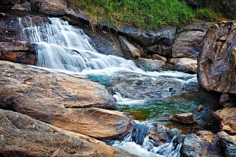 Panorama of waterfall cascade shot with long exposure
