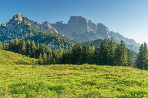 Horse-rider Steinberge, Northern Limestone Alps, Weißbach National Park, Alpine pasture, blue sky,