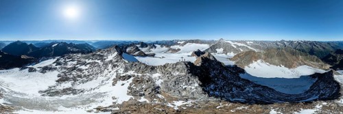 Panorama at the summit of the Wilder Freiger with glacier Übeltalferner and Wilder Freiger Ferner,