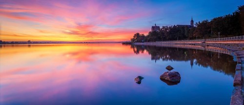 Seeburg Castle, Sweet Lake, sunset, Seeburg, Mansfelder Land, Saxony-Anhalt, Germany, Europe