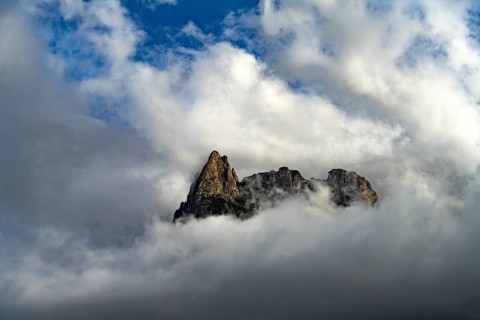 Mount Sciliar in the clouds, Siusi allo Sciliar, South Tyrol, Italy, Europe