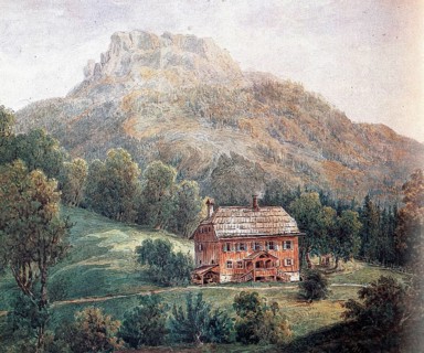 Farmhouse in the mountains, Painting by Adolf Hitler (1889-1945), Historical, digitally restored