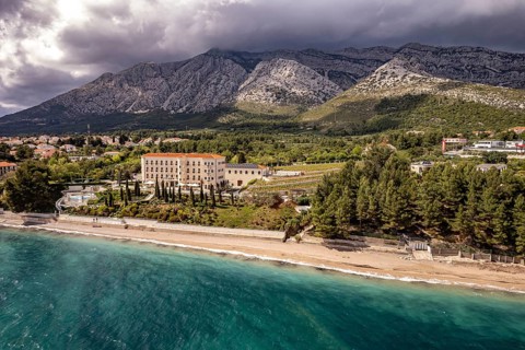 Glavna beach, Tristenika and the Villa Korta Katarina & Winery winery and hotel seen from above