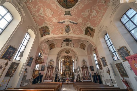 Interior of the Baroque Church of St George, built in 1728, Ellingen, Middle Franconia, Bavaria,