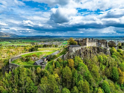 Stirling Castle from a drone, Stirling, Scotland, England, United Kingdom, Europe