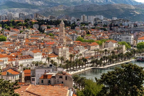 City view Split with Riva Promenade, Cathedral of St. Domnius and Diocletian's Palace in Split,