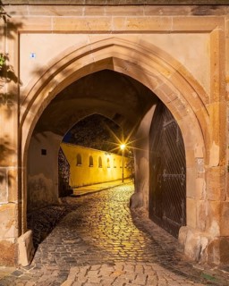 Castle gate of Altenburg Castle, night shot, Altenburg, Thuringia, Germany, Europe