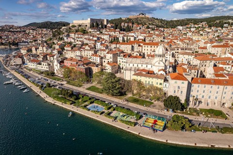 City view of Sibenik seen from the air, Croatia, Europe