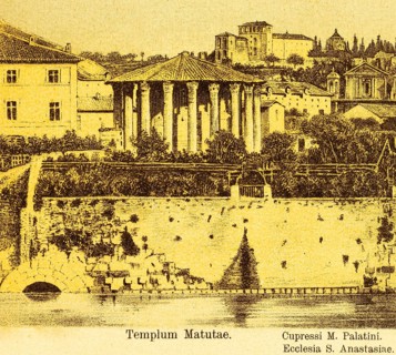 Semicircular mouth of the Cloaca Maxima into the Tiber, canal system for drainage, Templum Matutae