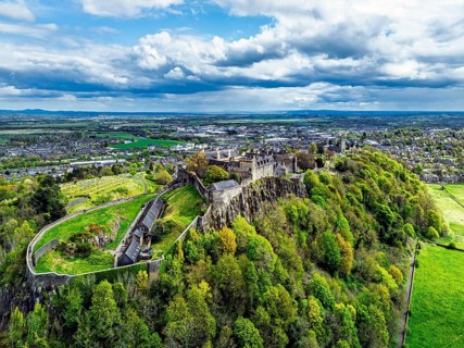 Stirling Castle from a drone, Stirling, Scotland, England, United Kingdom, Europe