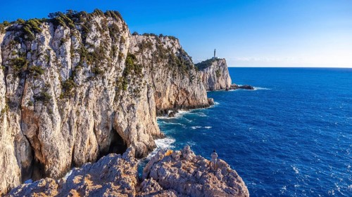 Cliffs at the Lighthouse or Cape Ducato Lefkas in the southern area of the island of Lefkada.