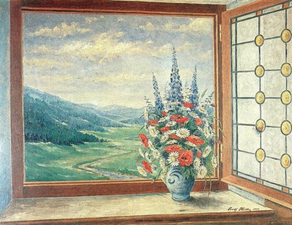 Spring Bouquet at the Window, Painting by Adolf Hitler (1889-1945), Historical, digitally restored
