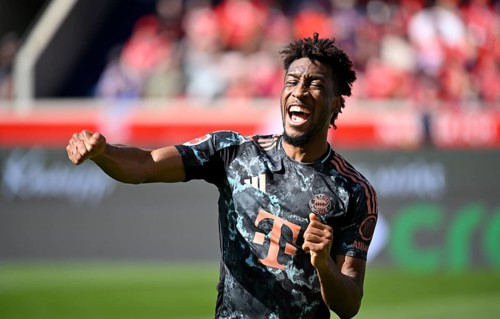 Goal celebration Kingsley Coman FC Bayern Munich FCB (11) Voith-Arena, Heidenheim,