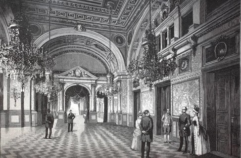 Ballroom in the Imperial Palace in Strasbourg, 1890, France, digital reproduction of an original