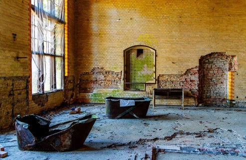 Interior view, former Alpine house on the historic site of the tuberculosis sanatorium in Beelitz,