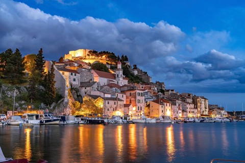 City view of Sibenik at dusk, Croatia, Europe