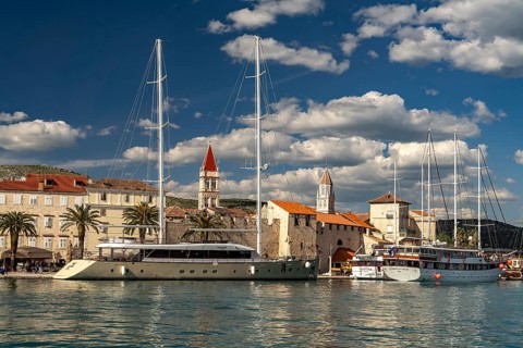 Cruise ships in front of the old town centre of Trogir, Croatia, Europe