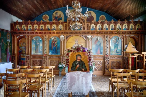 Interior, Altar, Church of Agia Paraskevi, Castle of Platamonas, Platamon Castle, black and white,