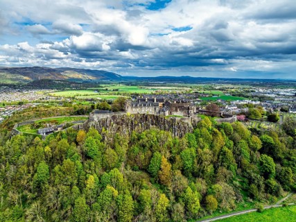 Stirling Castle from a drone, Stirling, Scotland, England, United Kingdom, Europe
