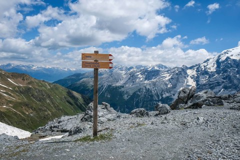 Stelvio Pass, Vinchgau Valley, South Tyrol, Italy, mountain landscape at Ortler, Stelvio Pass road,