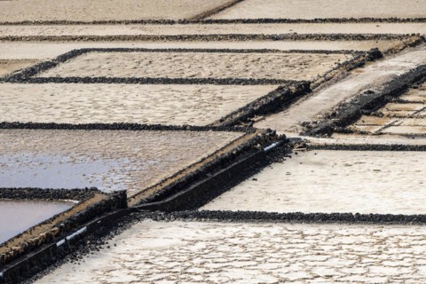 Sea salt extraction, Janubio salt works, Salinas de Janubio, Lanzarote, Canary Islands, Spain,