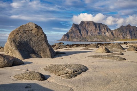 Stones on Uttakleiv beach, Leknes, Nordland, Lofoten, Norway, Europe
