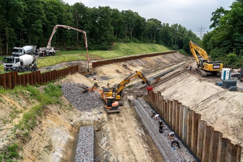 Renaturalisation work on the Boye, Emscher tributary, now sewage-free, the wastewater flows in the