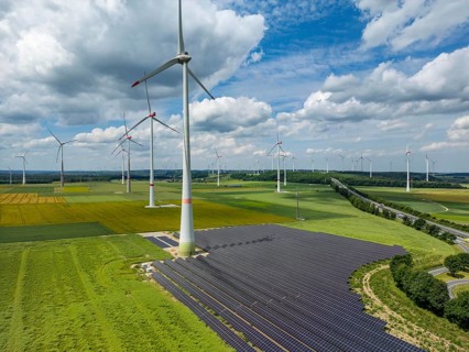 Wind farm near Marsberg, photovoltaic system, utilisation of land for renewable energies,