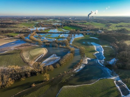 Selm, North Rhine-Westphalia, Germany, flood on the Lippe, river in the Ruhr area, the fields, the