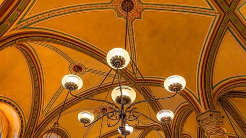 Chandelier and ceiling vault in Cafe Central, Herrengasse, Vienna, Austria, Europe