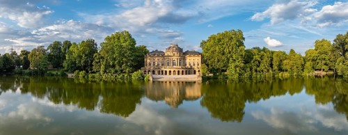 Lake Castle Monrepos reflected in Lake Eglosheim, Aerial view, Panorama, Ludwigsburg,