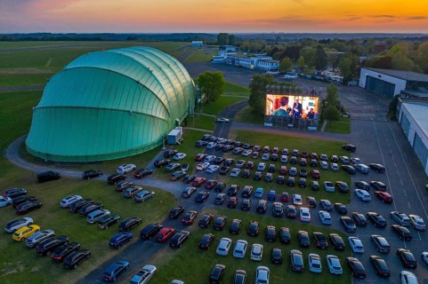 Drive-in cinema at Essen/Mülheim Airport Motor Movies, temporary film screening, at the WDL airship