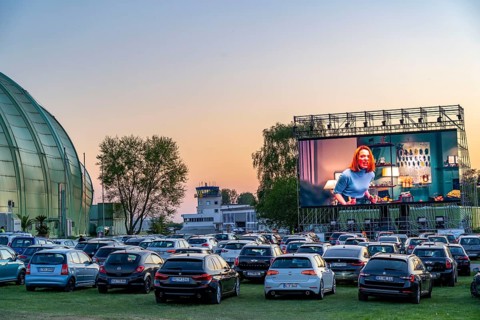 Drive-in cinema at Essen/Mülheim Airport Motor Movies, temporary film screening, at the WDL airship